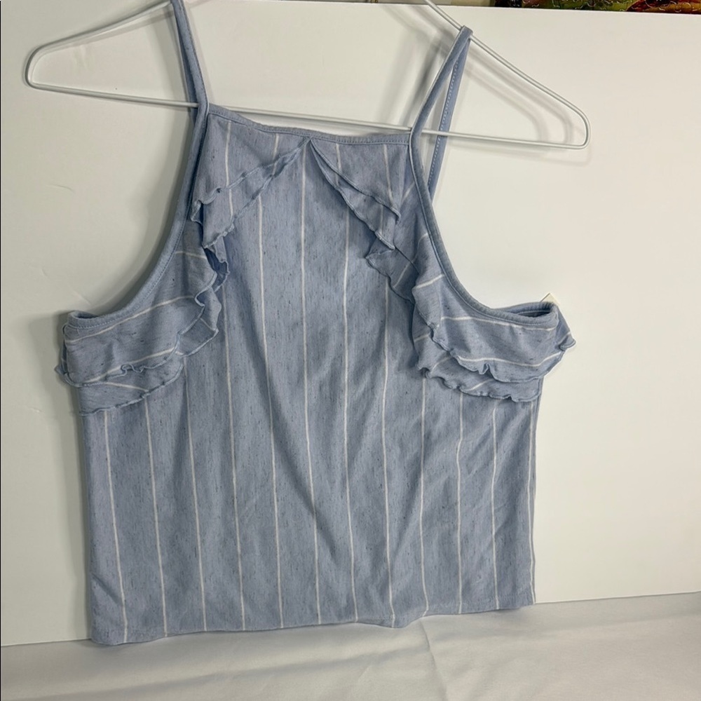 American Eagle Outfitters Blue Ruffled Crop Tank Top